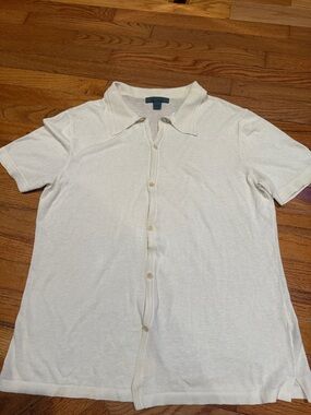 John Varvatos Cream Short-Sleeve sweater Button-Down knit cotton men’s shirt. L